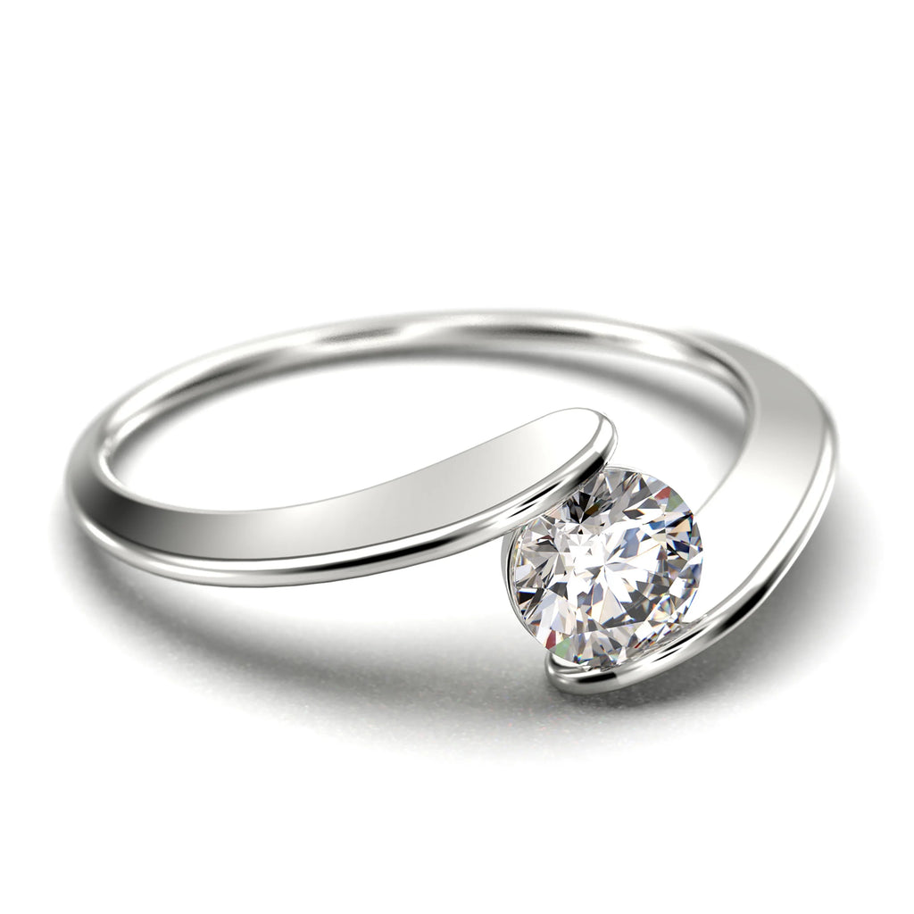Solitaire 1 Carat Round Cut Diamond Moissanite Engagement Ring in 925 Sterling Silver With 18k White Gold Plating Band A328337