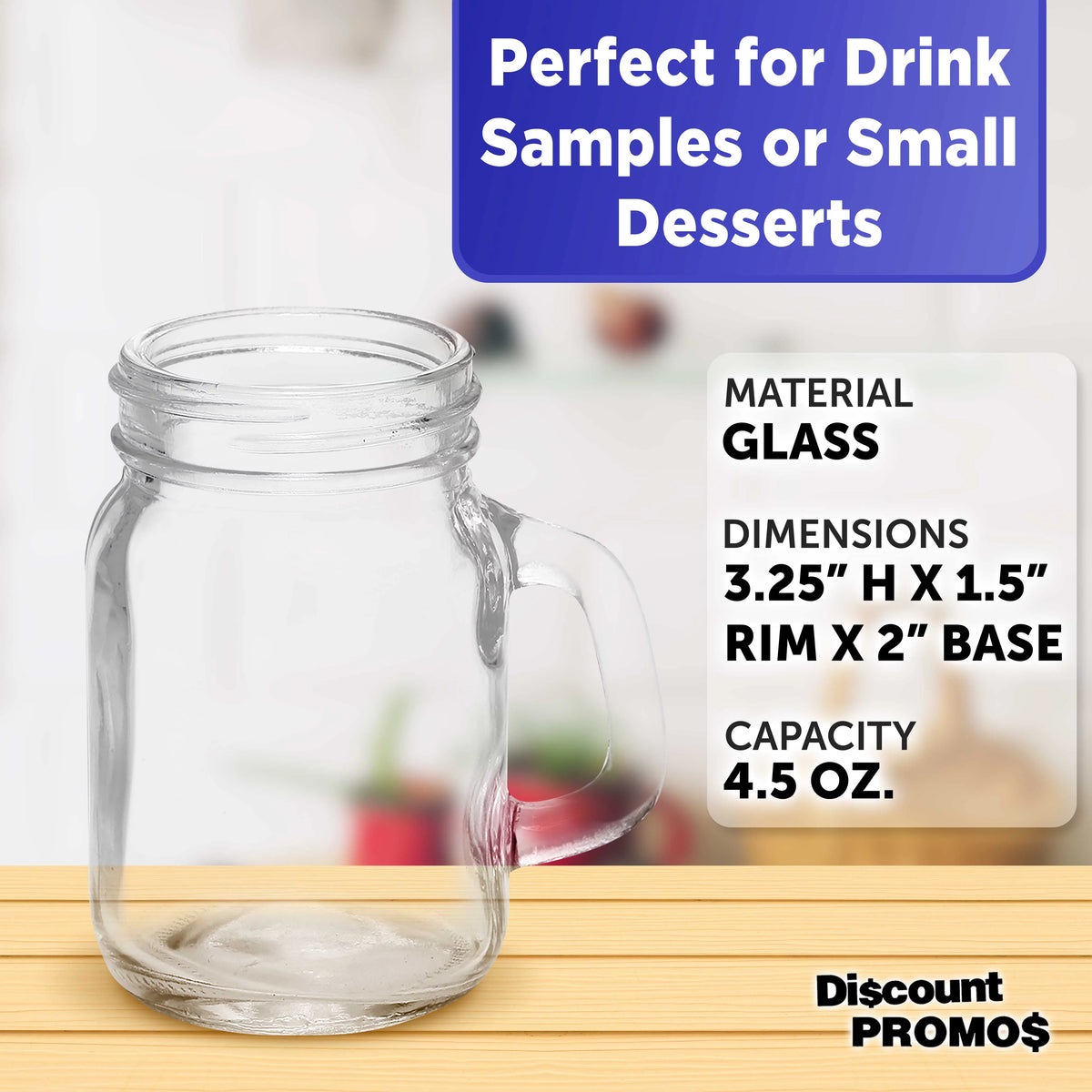 Clear Glass Mason Jar with Handle Set of 10, 4.5 oz C959415