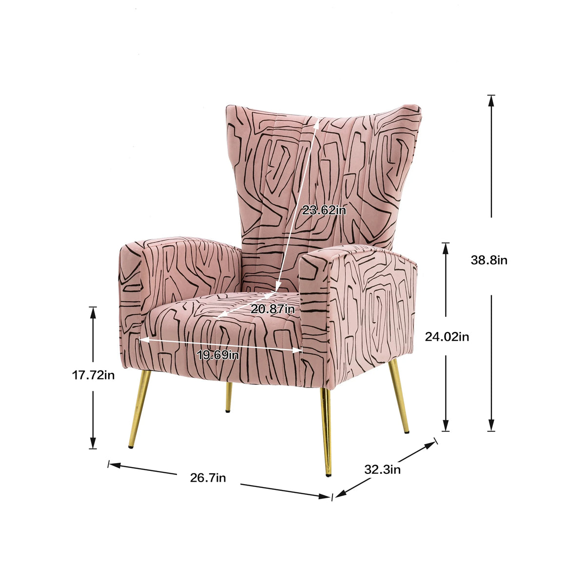 Velvet Wing Back Accent Chair with Metal Gold Legs C43065