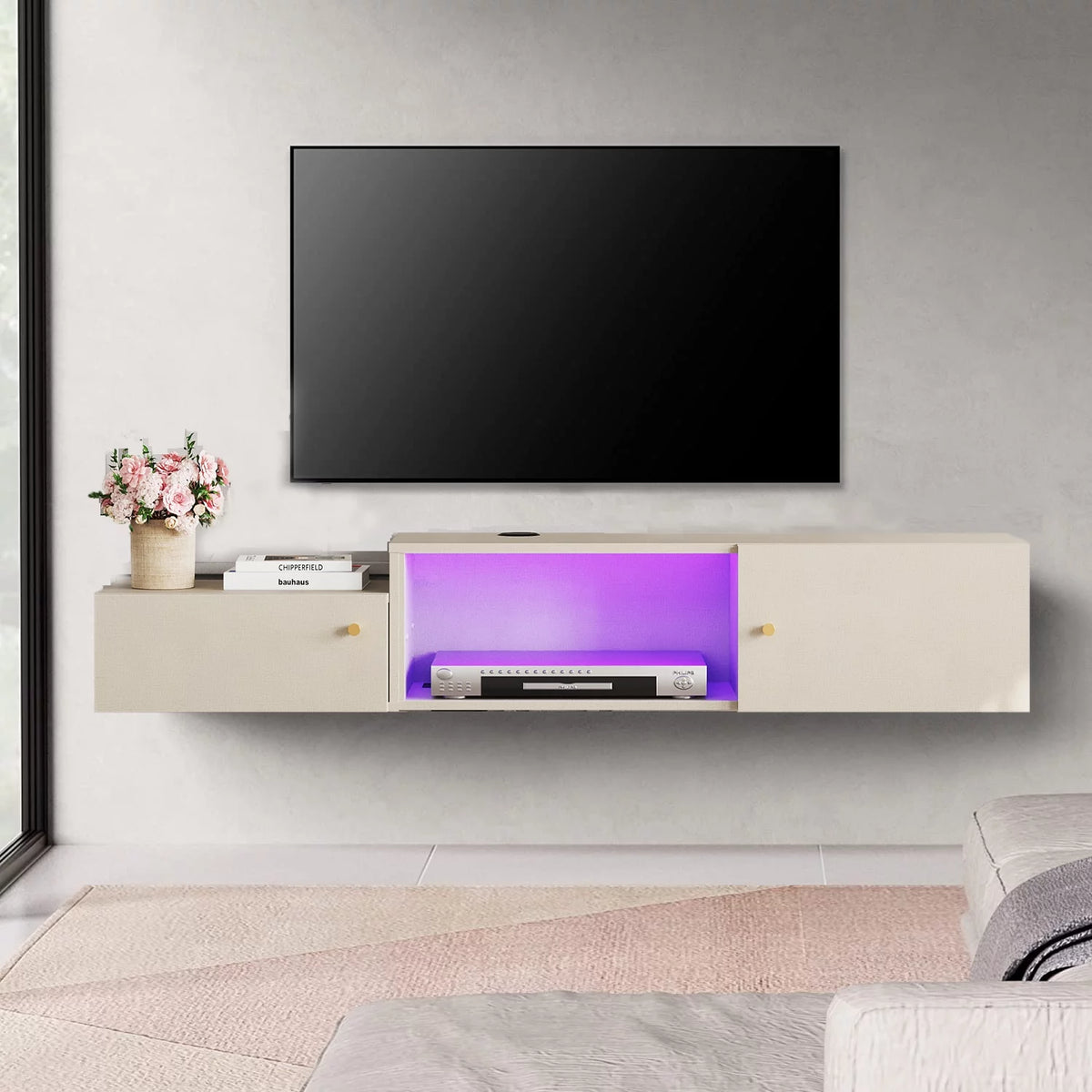 Wall Mounted TV Stand with Storage and Lights F43496