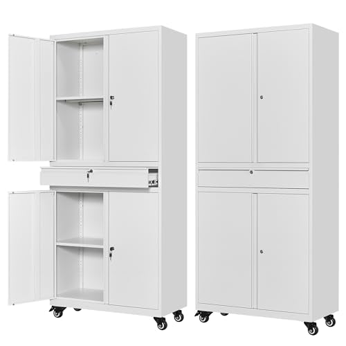 Metal Garage Storage Cabinet with Drawer, 4 Door Tool Cabinet with Lock D638