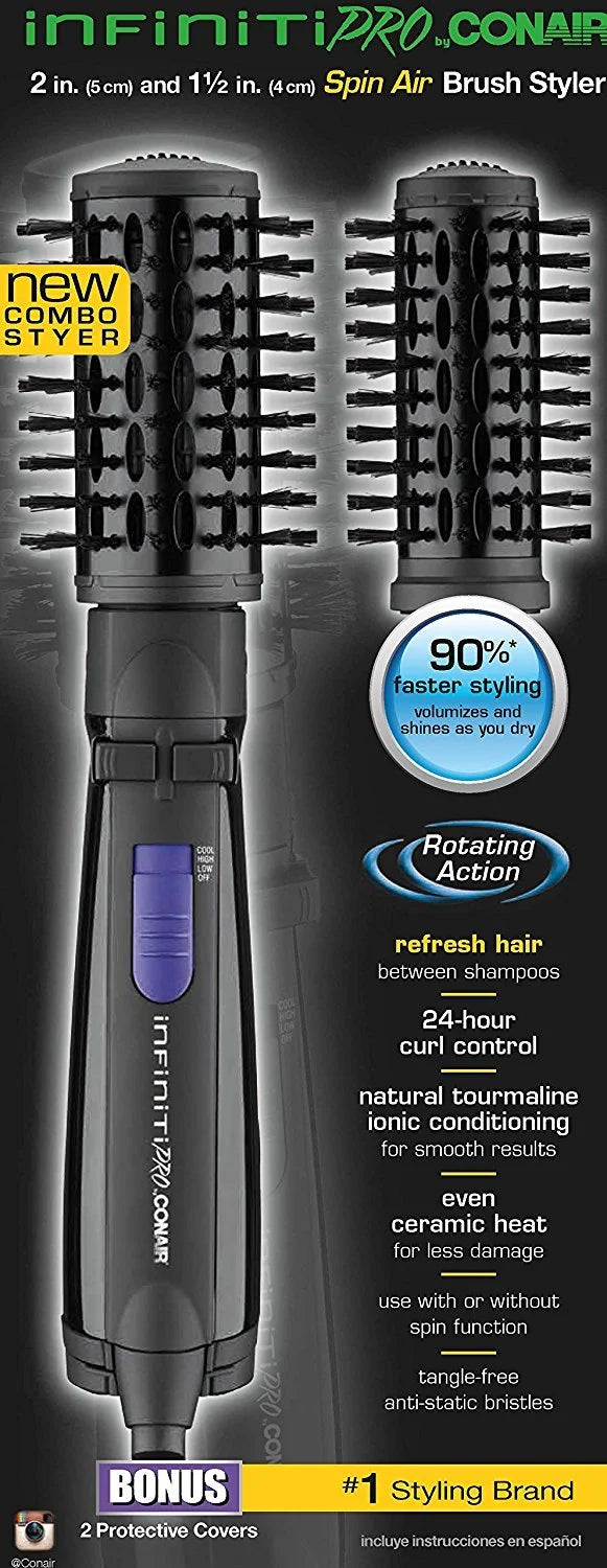 Black Hot Air Brush with 2 Inch and 1.5 Inch Brushes O156459
