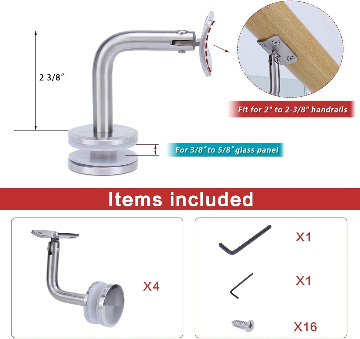 Adjustable Handrail Brackets for Stair Railing System H92744