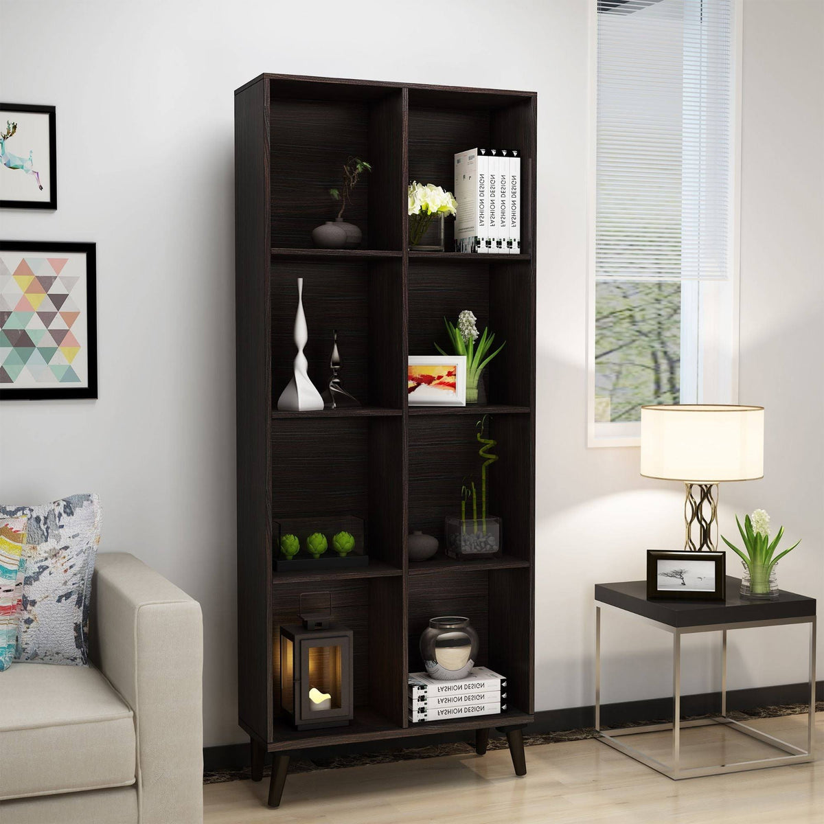 Brown Classical Style 4-Shelves Rectangular Bookcase G80720