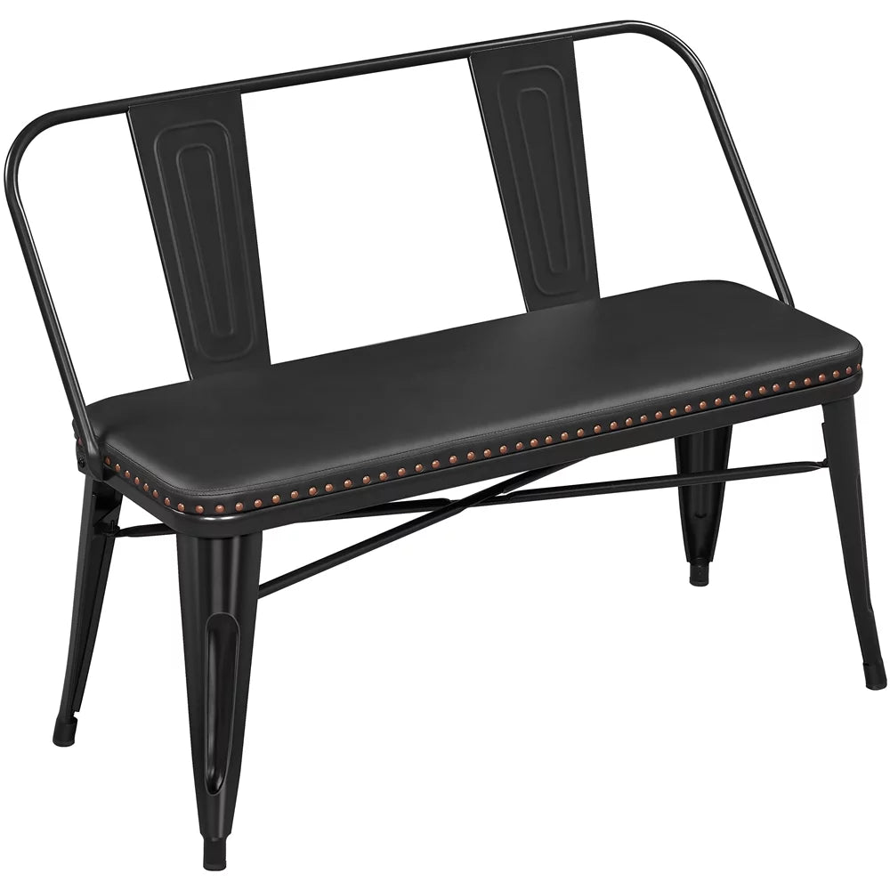 Black Metal Dining Bench with Upholstered Seat V412