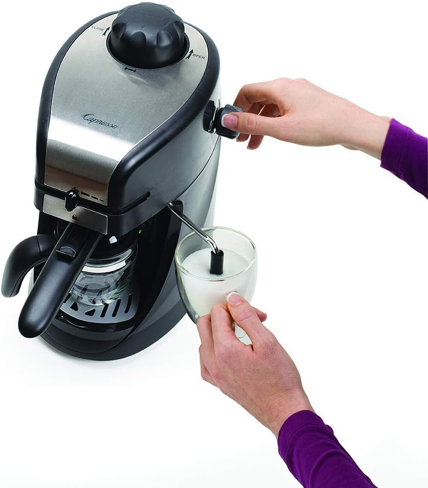 Stainless Steel/Black 4-Cup Espresso and Cappuccino Machine P2138