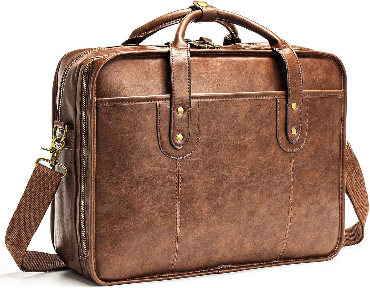 Vintage Brown Leather Laptop Messenger Bag Q843