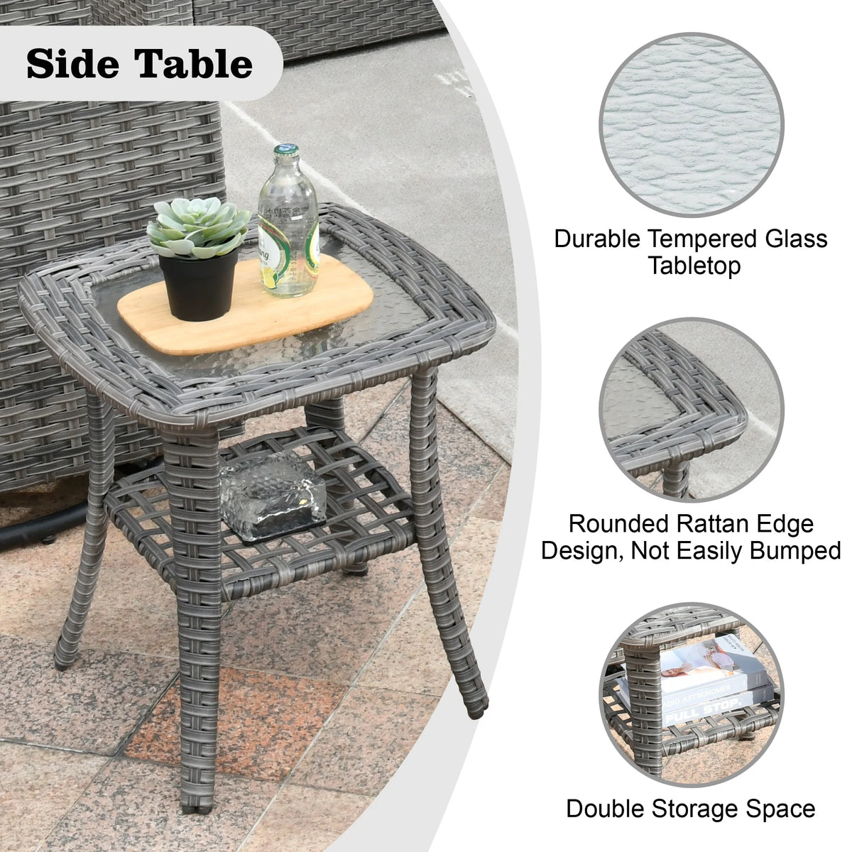7 Pieces All Weather Wicker Patio Furniture Set with Fire Pit Table M7886