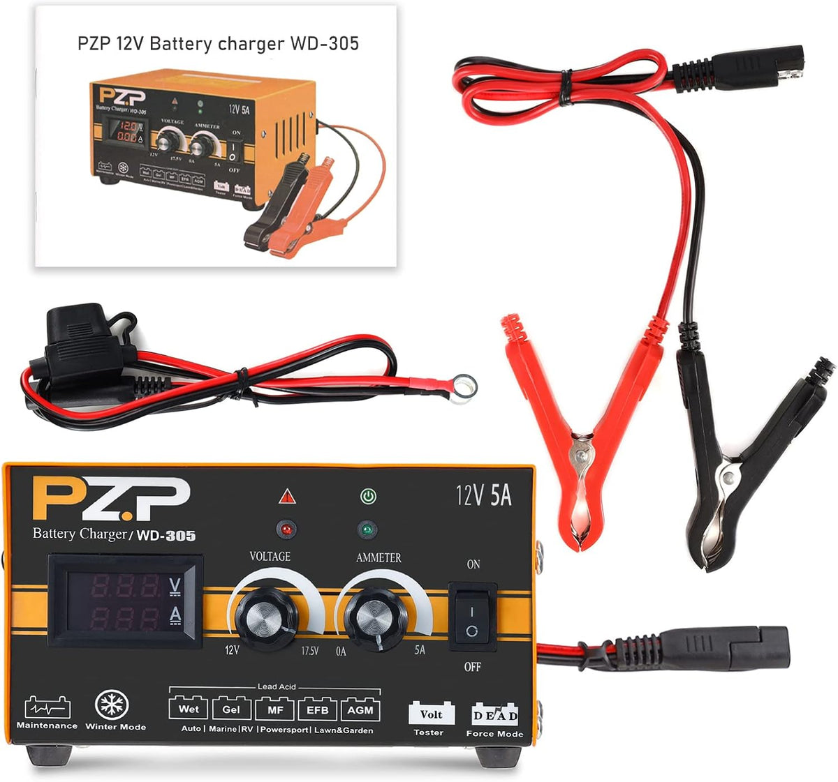 5 Amp 12 Volt Automatic Battery Charger Maintainer, Pack of 2 D748