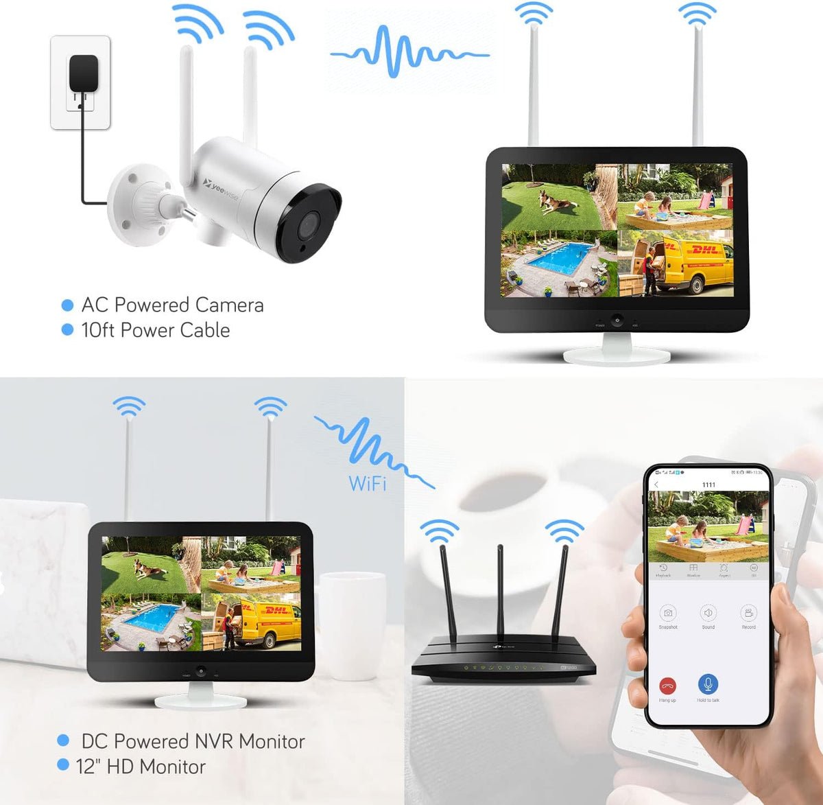 2K Wireless Security Camera System with 12 HD Monitor and 4pcs Cameras E472140