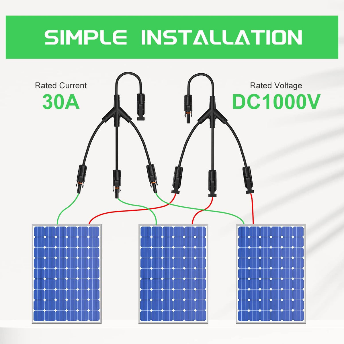 Solar Connectors 30A Y-Branch Cable Parallel Adaptor Pair for Solar Panel, Pack of 2 Z809259