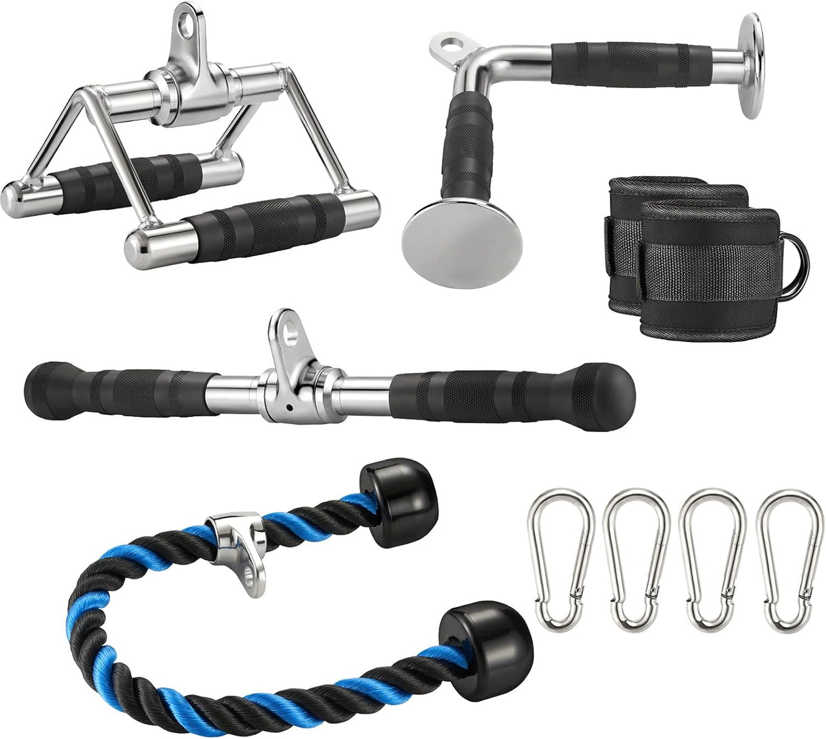 5 Pcs Cable Machine Accessories Set with Double D Handle, V-Shaped Bar, Tricep Rope, Rotating Straight Bar, Ankle Strap I853792