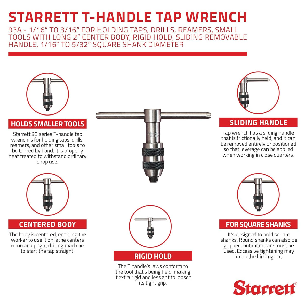 T-Handle Tap Wrench, 1/4" to 1/2", Long Center Body, Sliding and Removable Handle, Pack of 2 D218