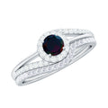 Natural Black Opal Ring Set with Diamond, 925 Sterling Silver, US 4.00 G52404