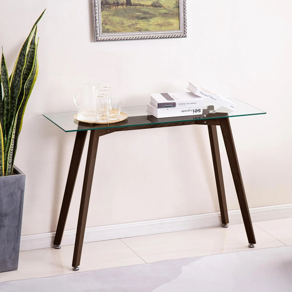 Glass Console Table with Solid Wood Legs I63899