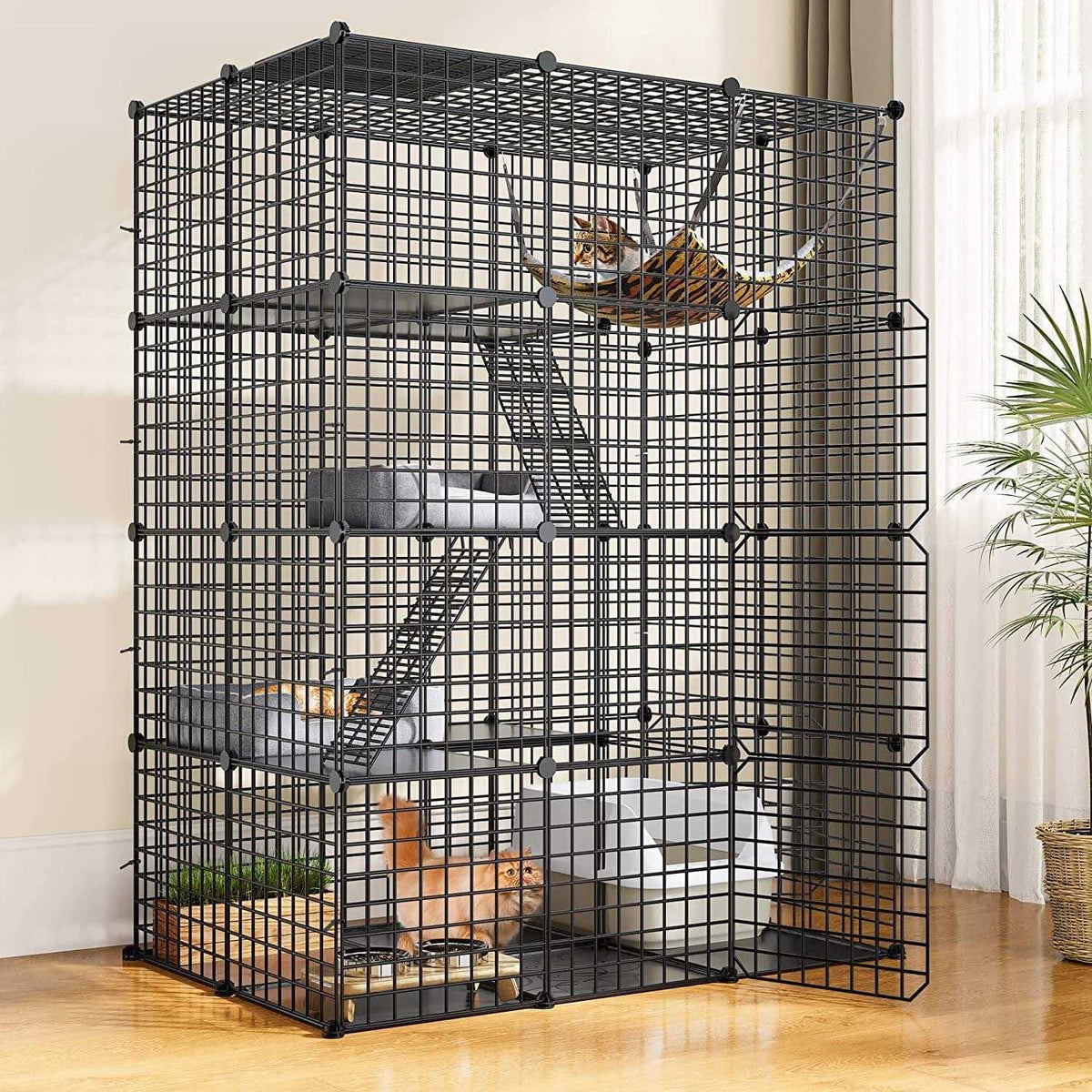 4-Tier Large Metal Wire Cat Cage Cat Hammock Cat Playpen J941930