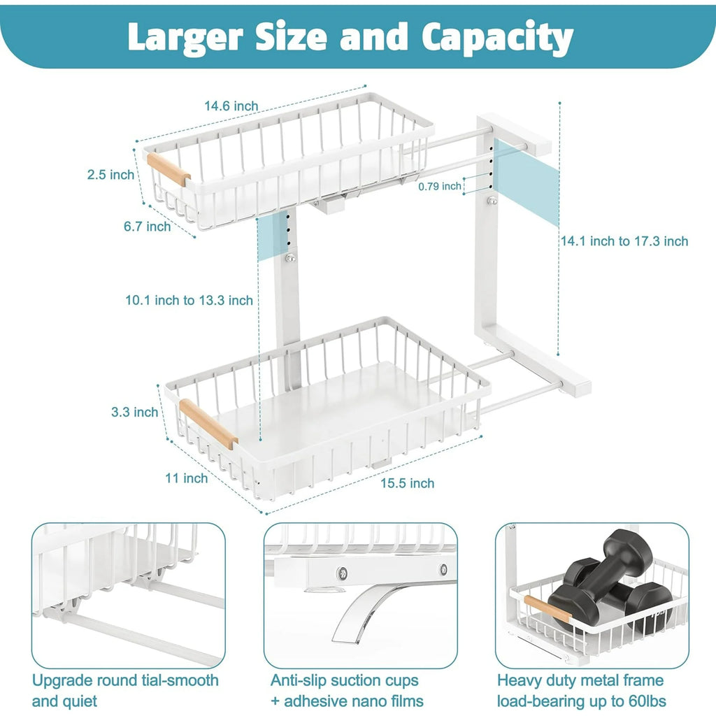 White 2 Pack 2 Tier Slide Out Under Sink Organizer E59088