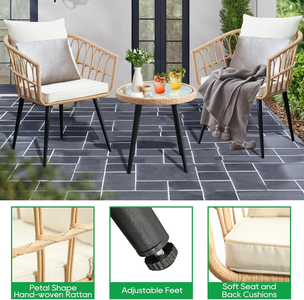 3 Piece Beige Wicker Patio Bistro Set L327133