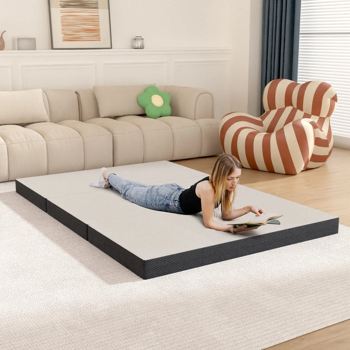 3 Inch Single Foldable Floor Mattress with Washable Cover V63967