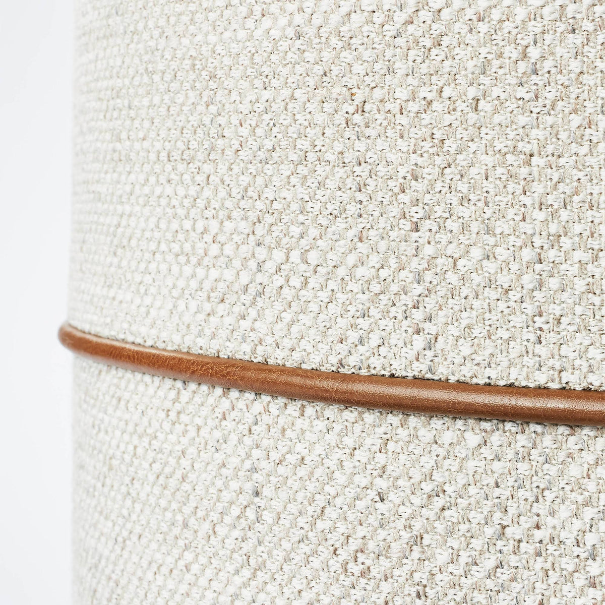 Cream Round Ottoman with Leather Piping D749358