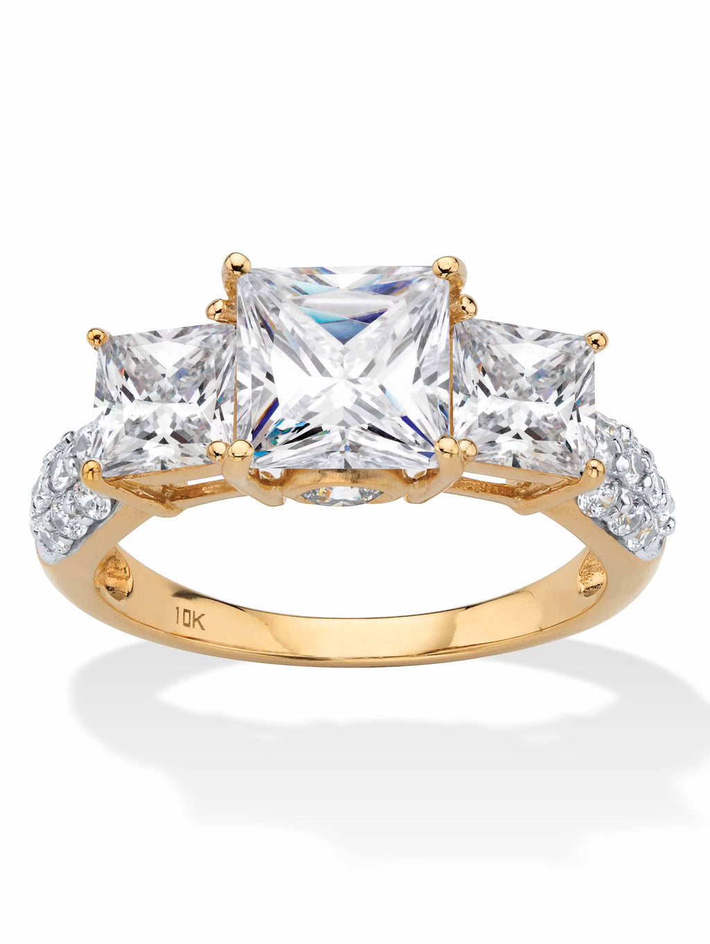 Princess-Cut Cubic Zirconia 3-Stone Engagement Ring 3.06 TCW in Solid 10k Yellow or White Gold W55129