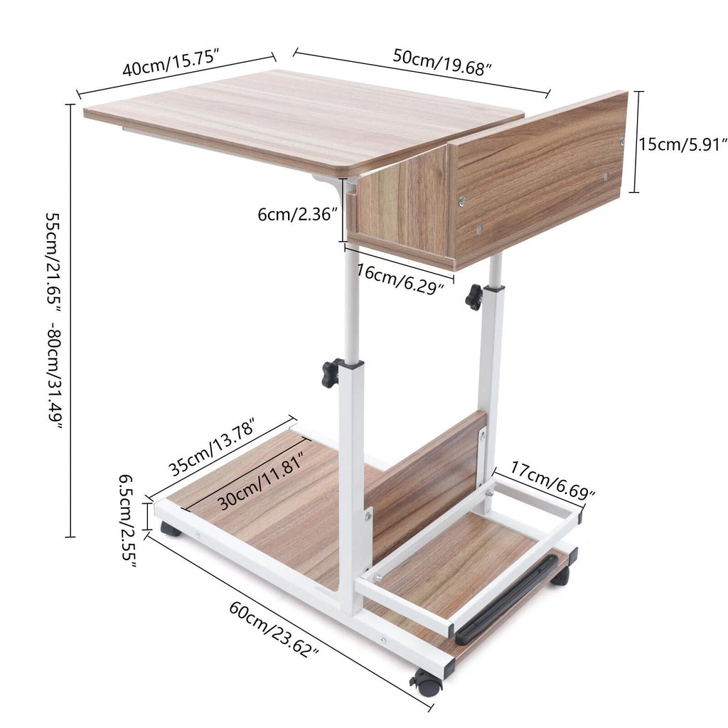 C Shaped Mobile Sofa Side Table with Wheels and Storage Shelves Y2056