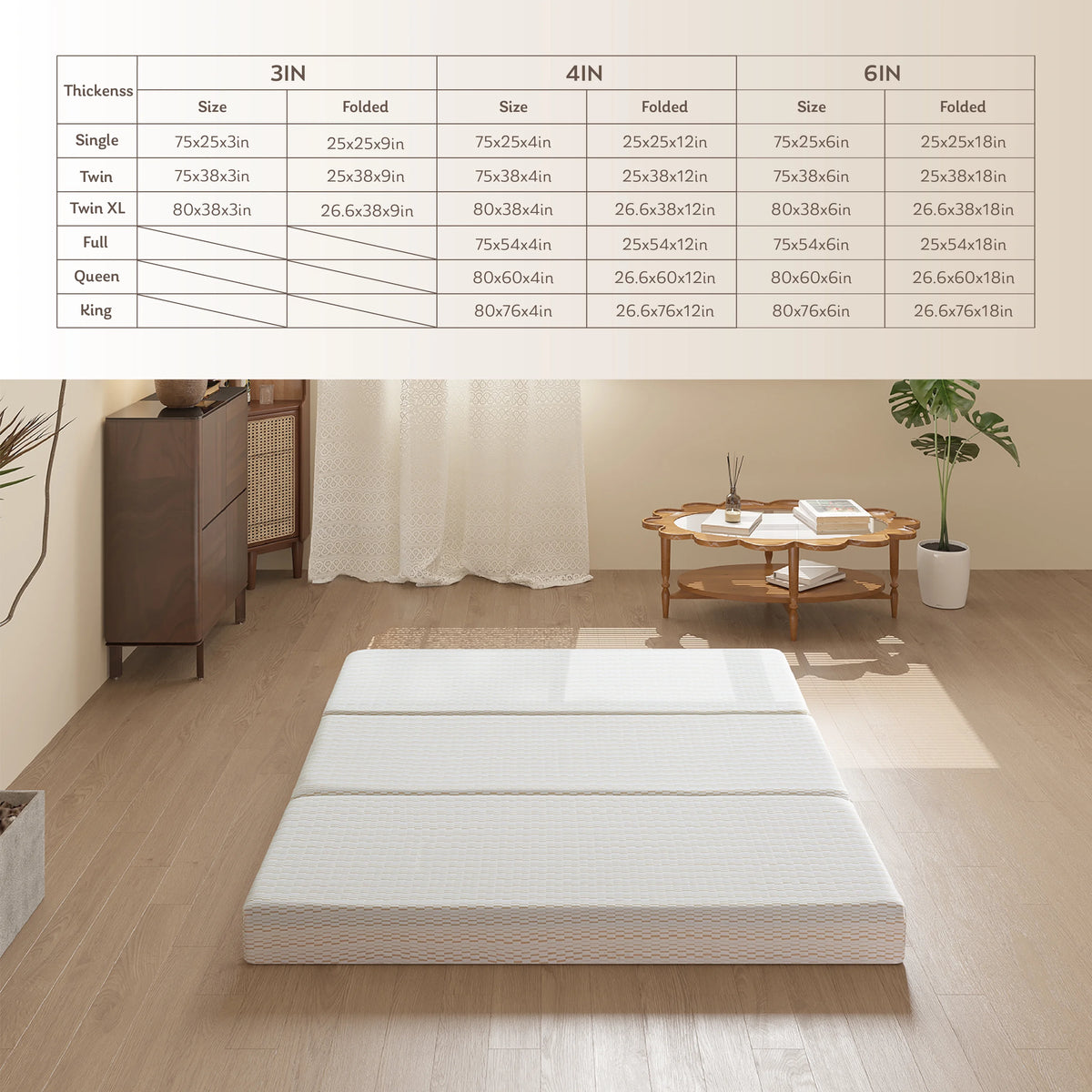 3 inch Twin Size Tri-Folding Memory Foam Mattress E59687