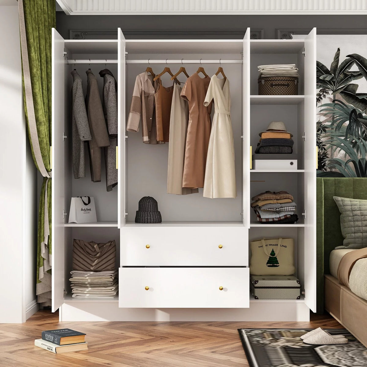 White Wooden Armoire with Mirror I33078