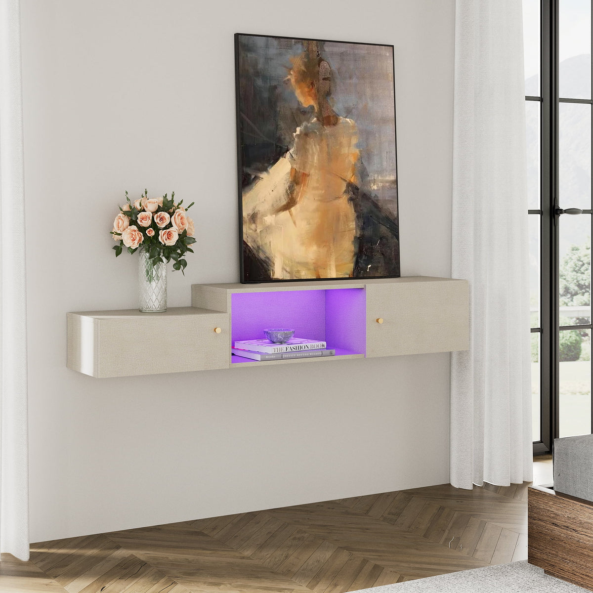 Wall Mounted TV Stand with Storage and Lights F43496