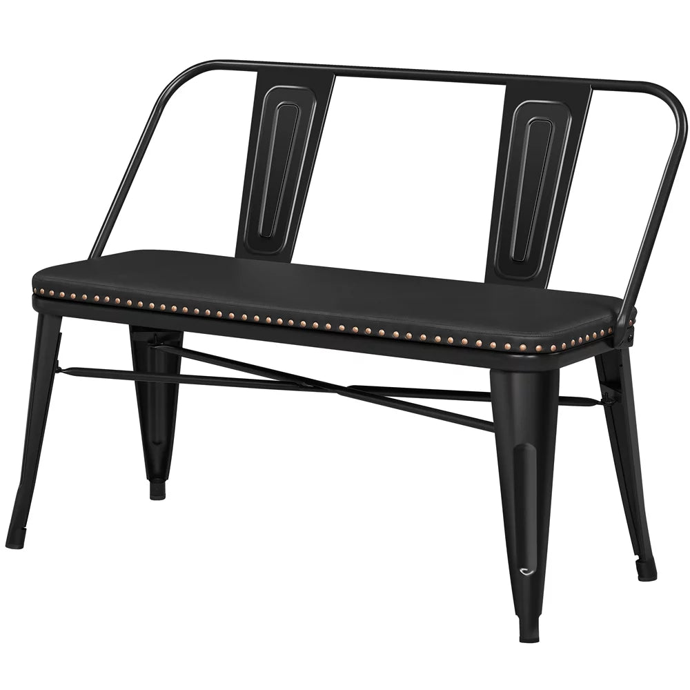 Black Metal Dining Bench with Upholstered Seat V412