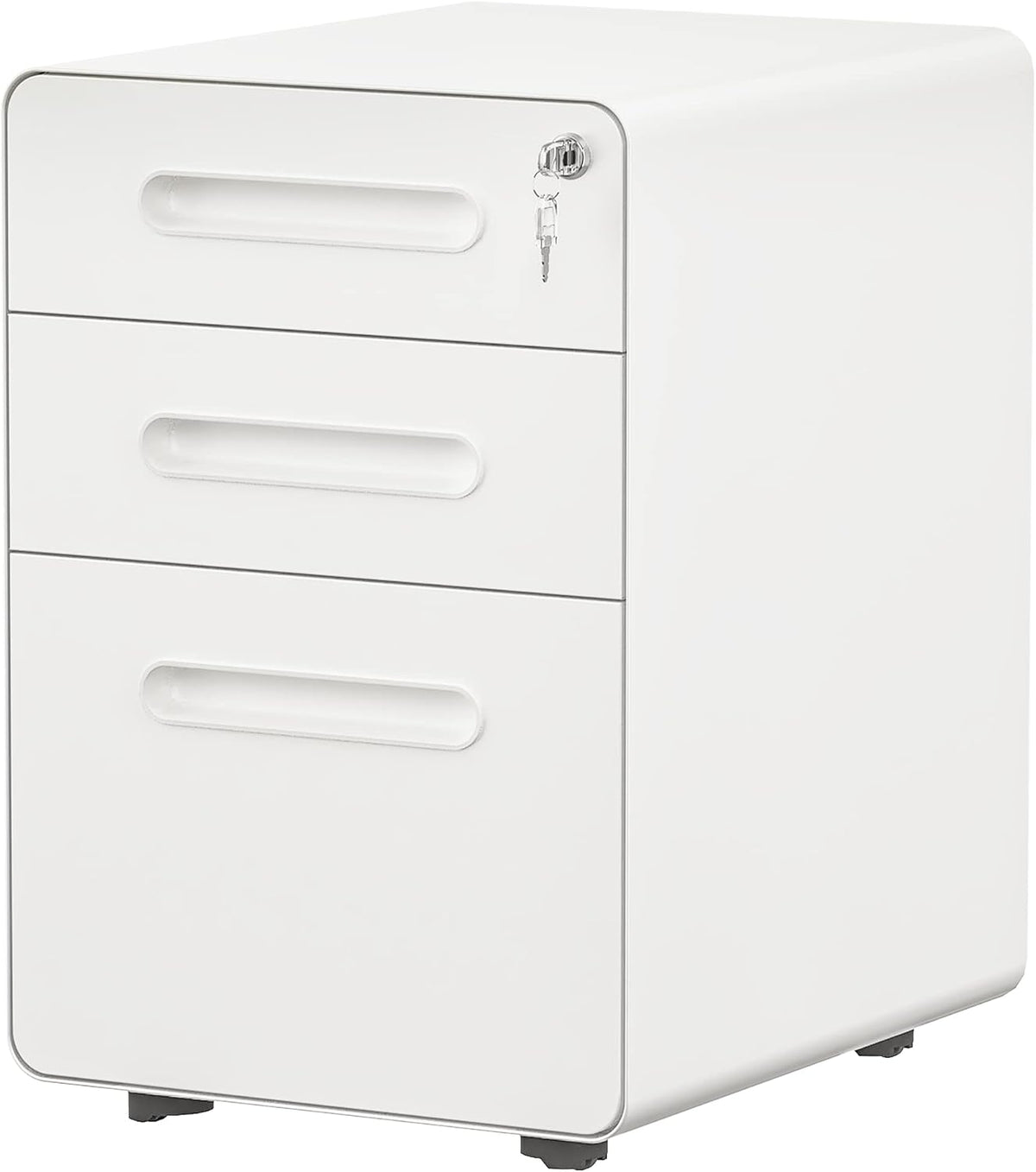 White Metal 3-Drawer Rolling File Cabinet with Lock D953196