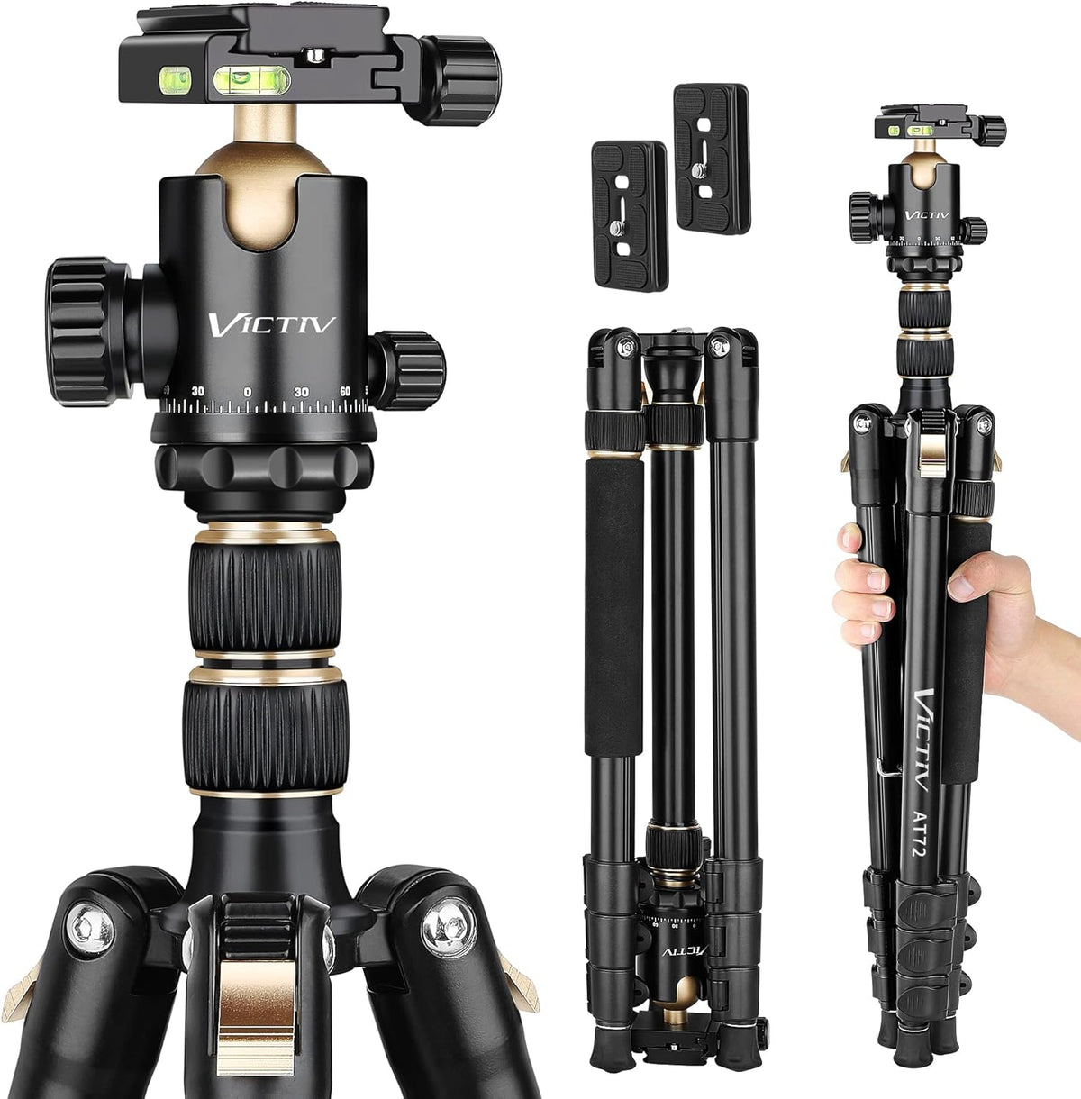 Gold Aluminum Travel Tripod Stand with Ball Head, Pack of 2 U9044