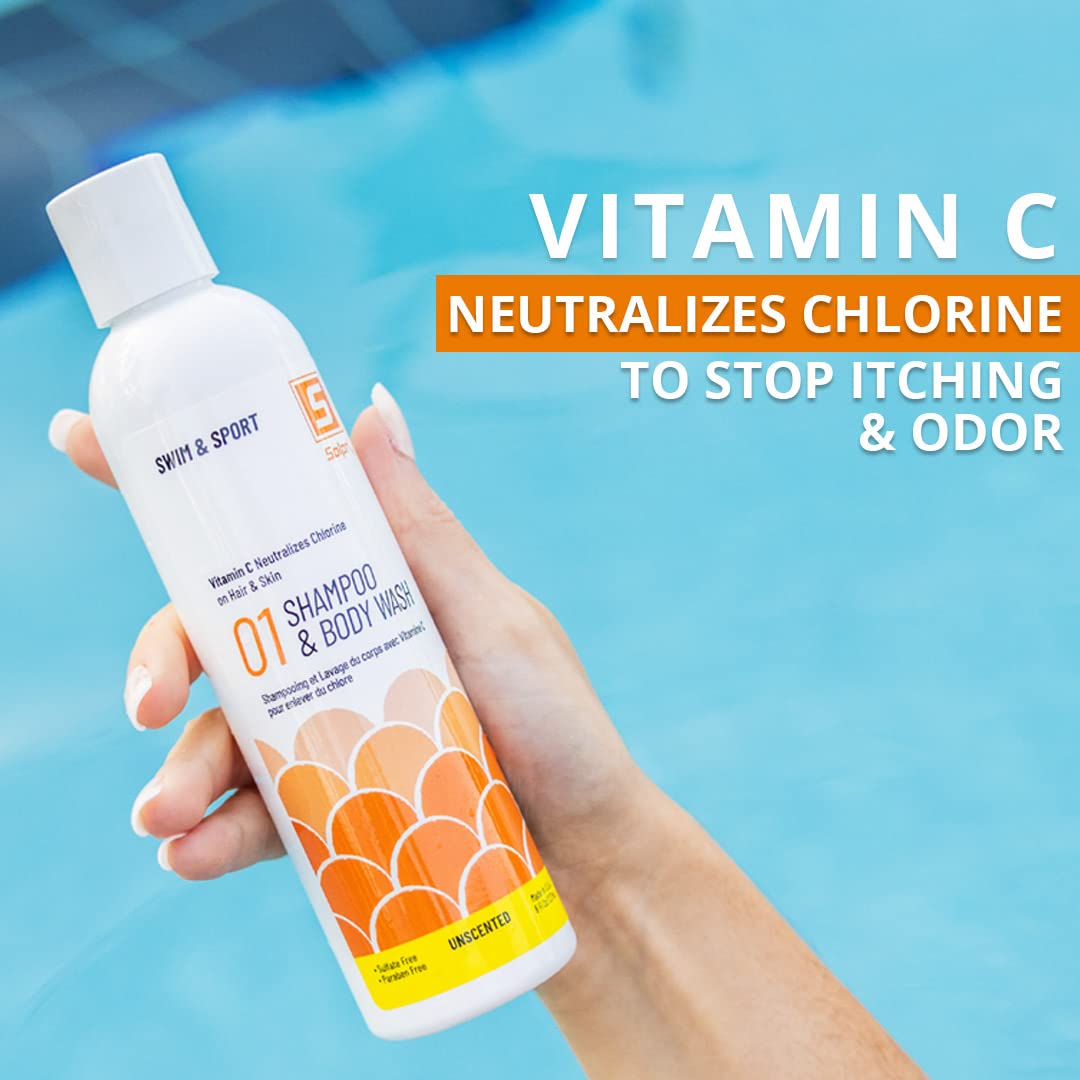 Unscented Chlorine Swim Shampoo and Body Wash with Vitamin C 8 Fl Oz L3445