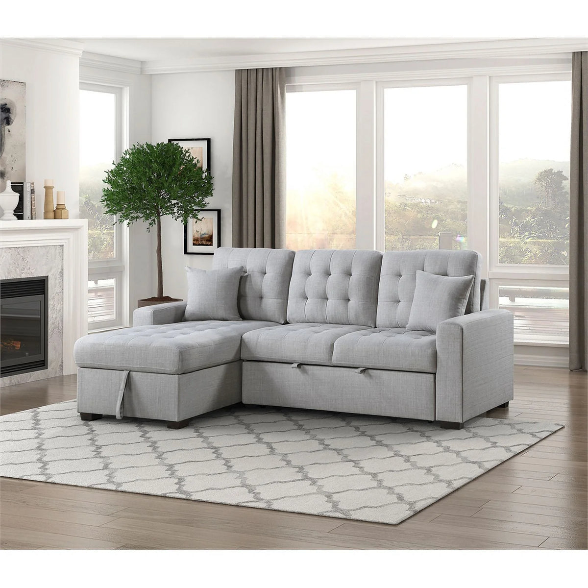 Gray 2-Piece Fabric Sectional & Left Chaise P2039