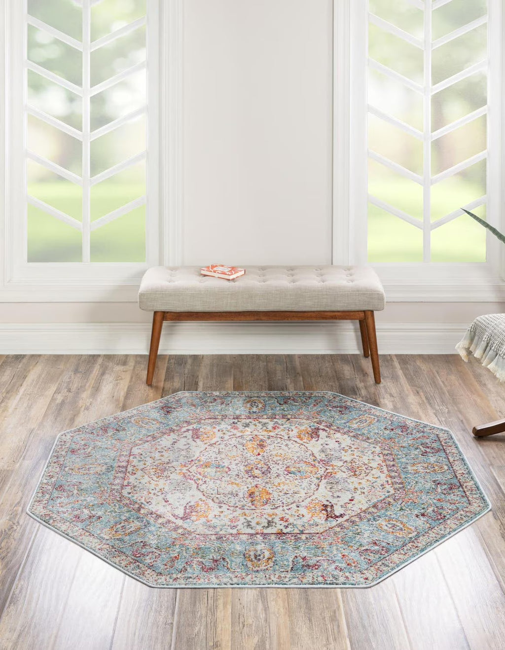 Light Blue/Cream Octagon Rug Q1510