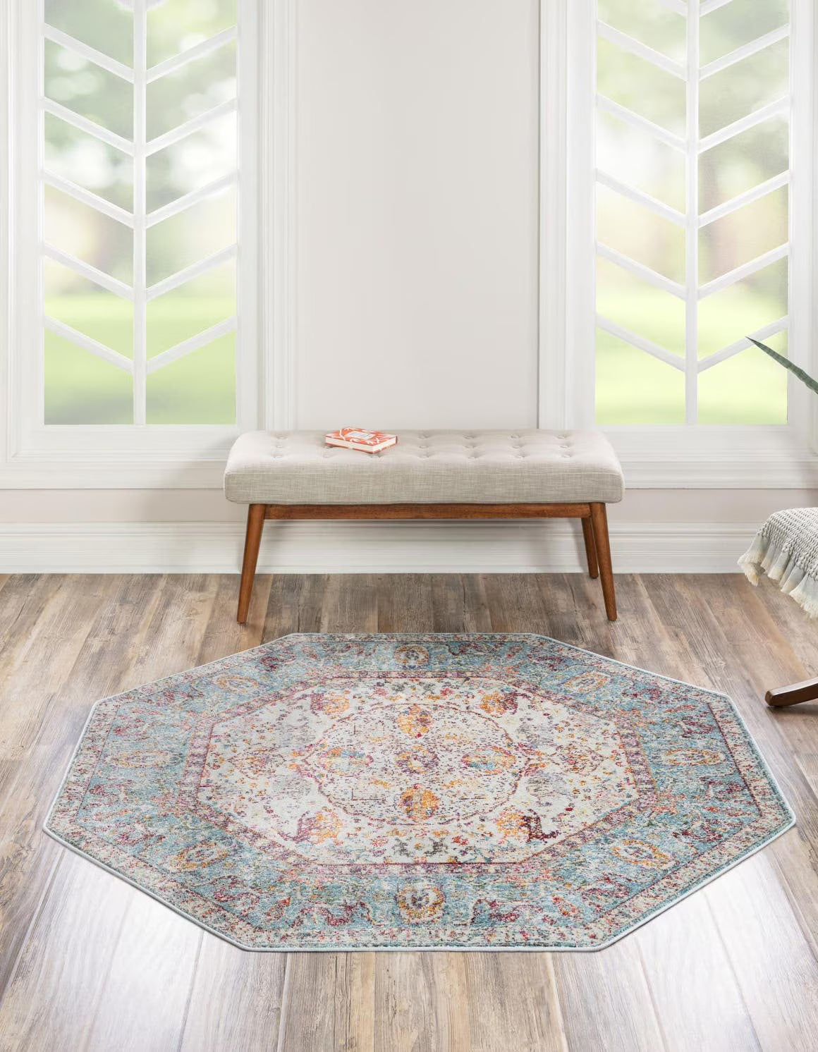 Light Blue/Cream Octagon Rug Q1510