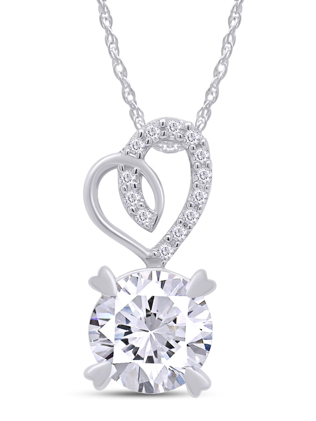14K Solid White Gold 1 Carat Round Moissanite Necklace Y440897