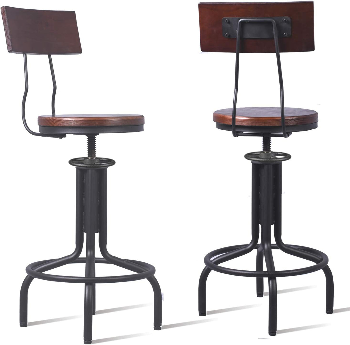 Brown Wood Metal Bar Stool Set of 2 O703