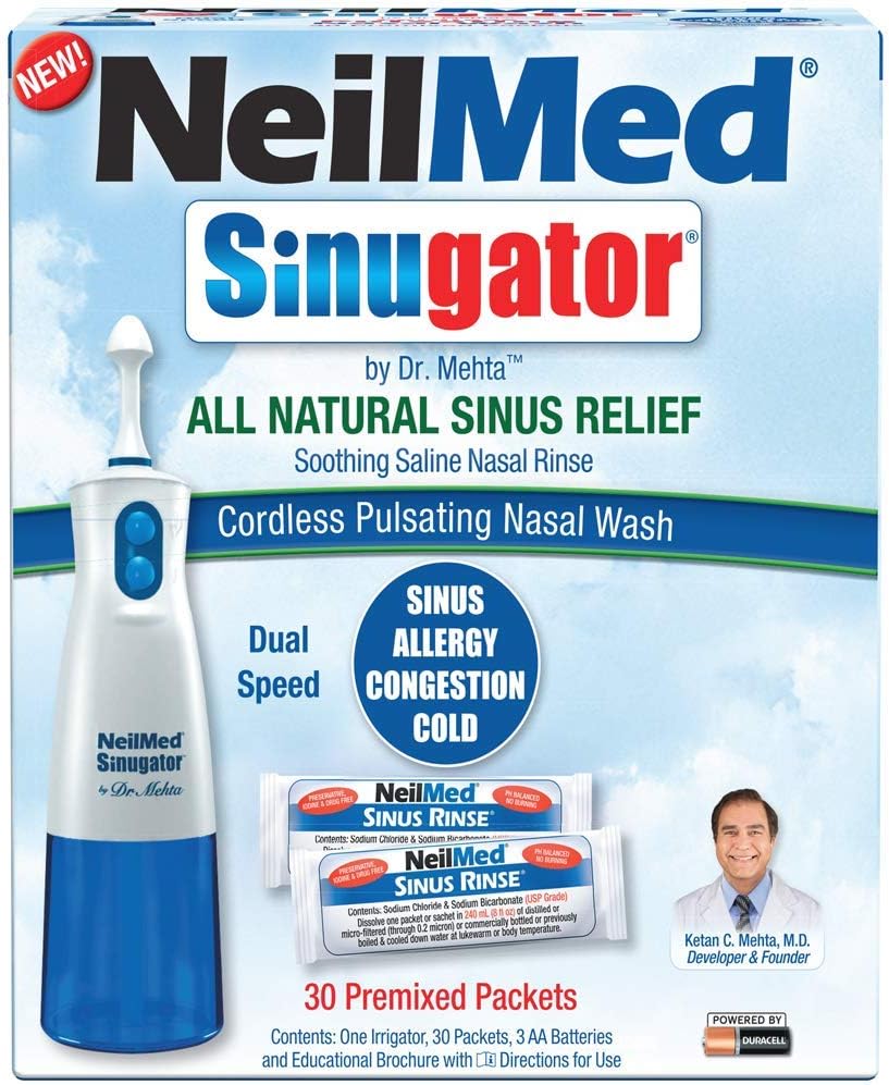 Cordless Pulsating Nasal Wash Kit with 30 Premixed Packets and 3 AA Batteries B81362