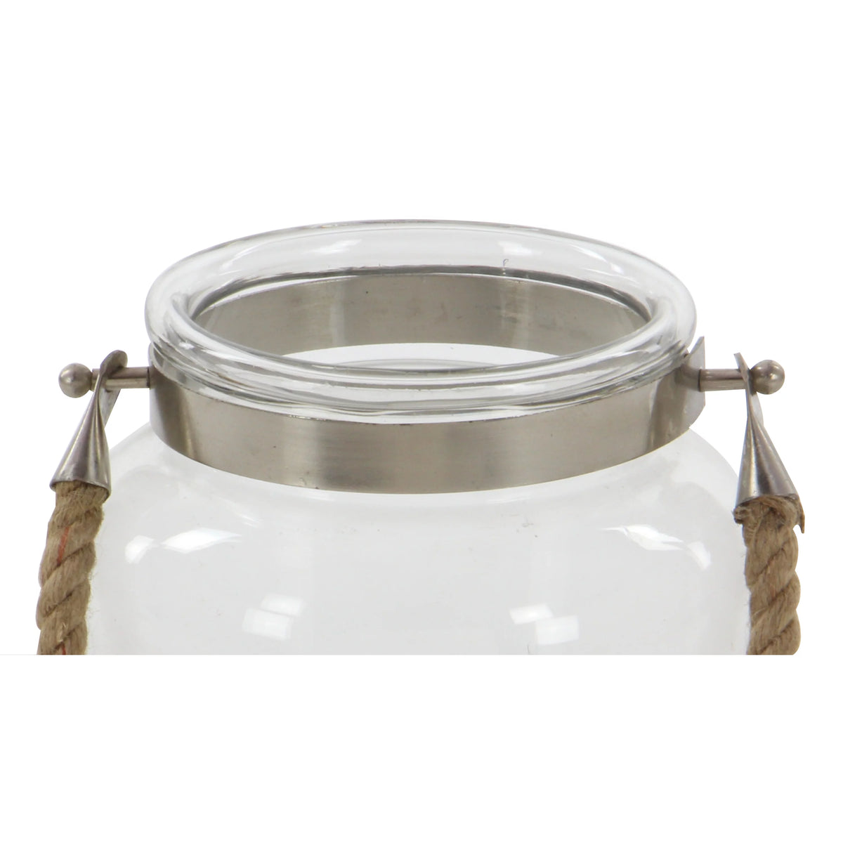 Clear Glass Handmade Decorative Candle Lantern with Rope Handle H245