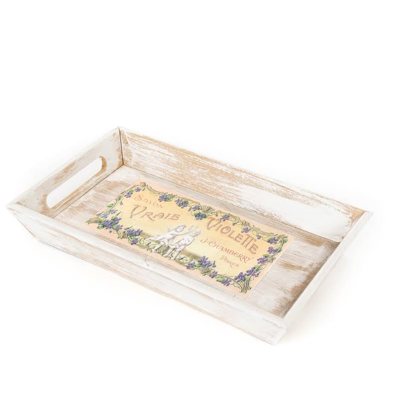 White Savon Violette Decorative Wood Tray F115969