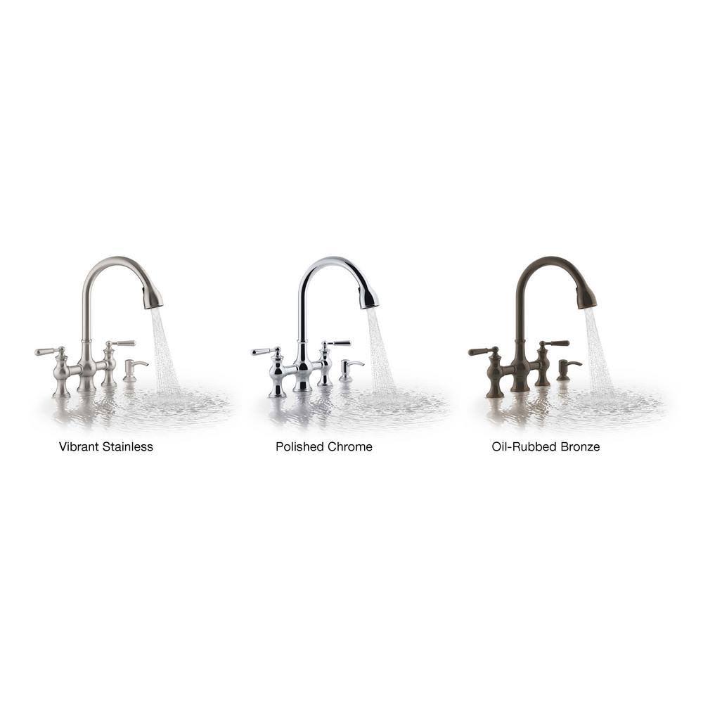 2-Handle Bridge Farmhouse Pull-Down Kitchen Faucet with Soap Dispenser I133729
