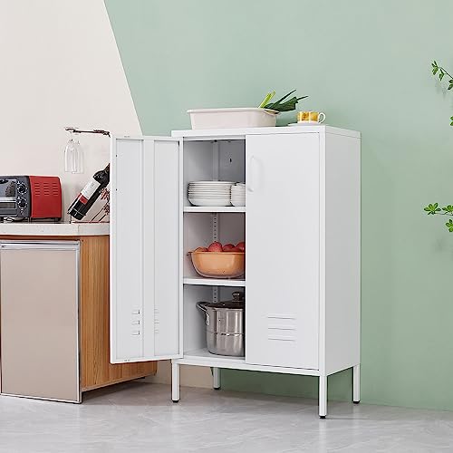 White Metal Storage Cabinet with 2 Doors and 2 Adjustable Shelves Y60187