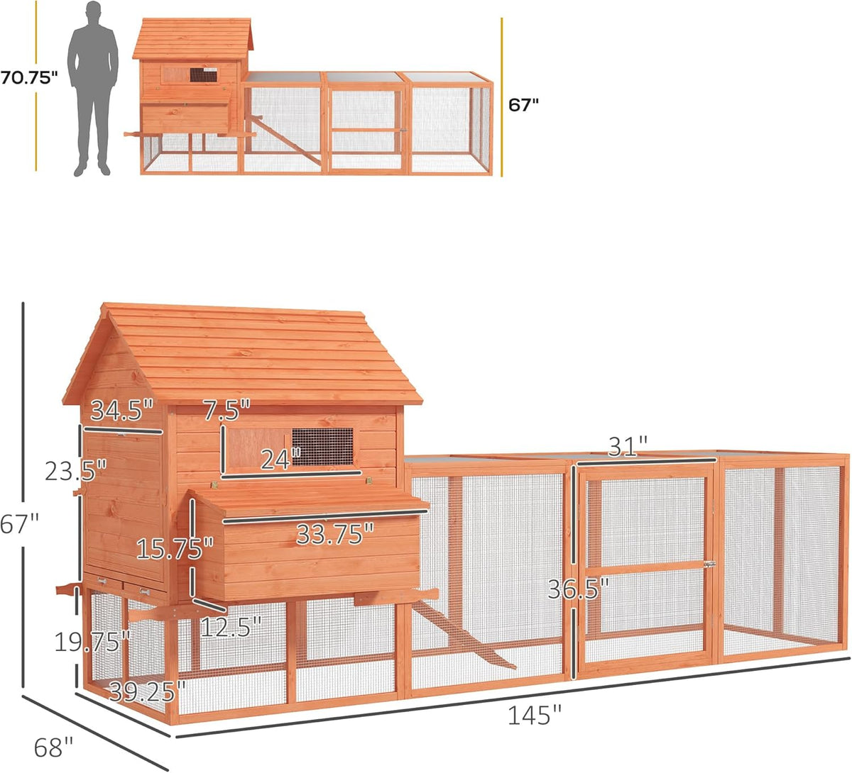 Large Wooden Chicken Coop with Run G642890