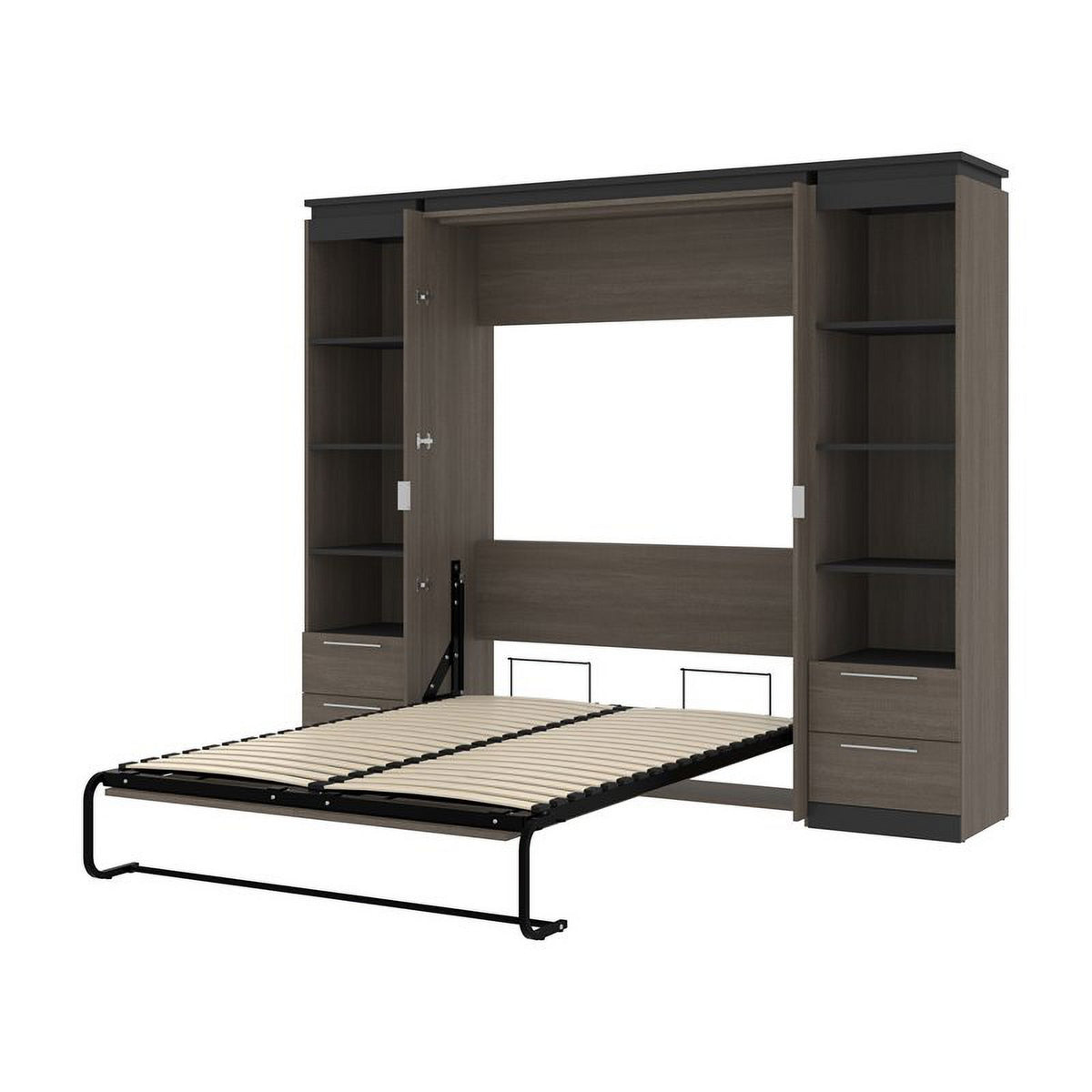 98" Full Murphy Bed and 2 Bookcases with Drawers in Bark Gray C473