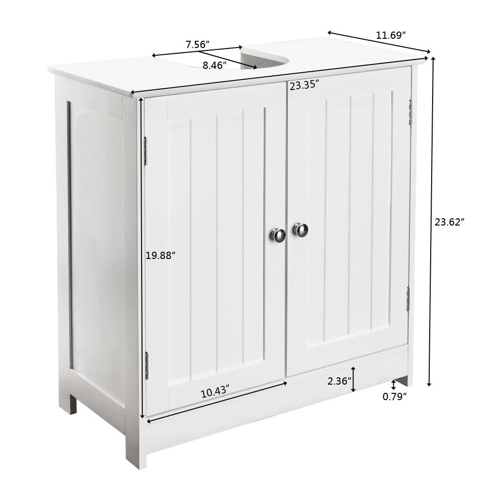 White Under Sink Bathroom Vanity Cabinet with Shelves I106