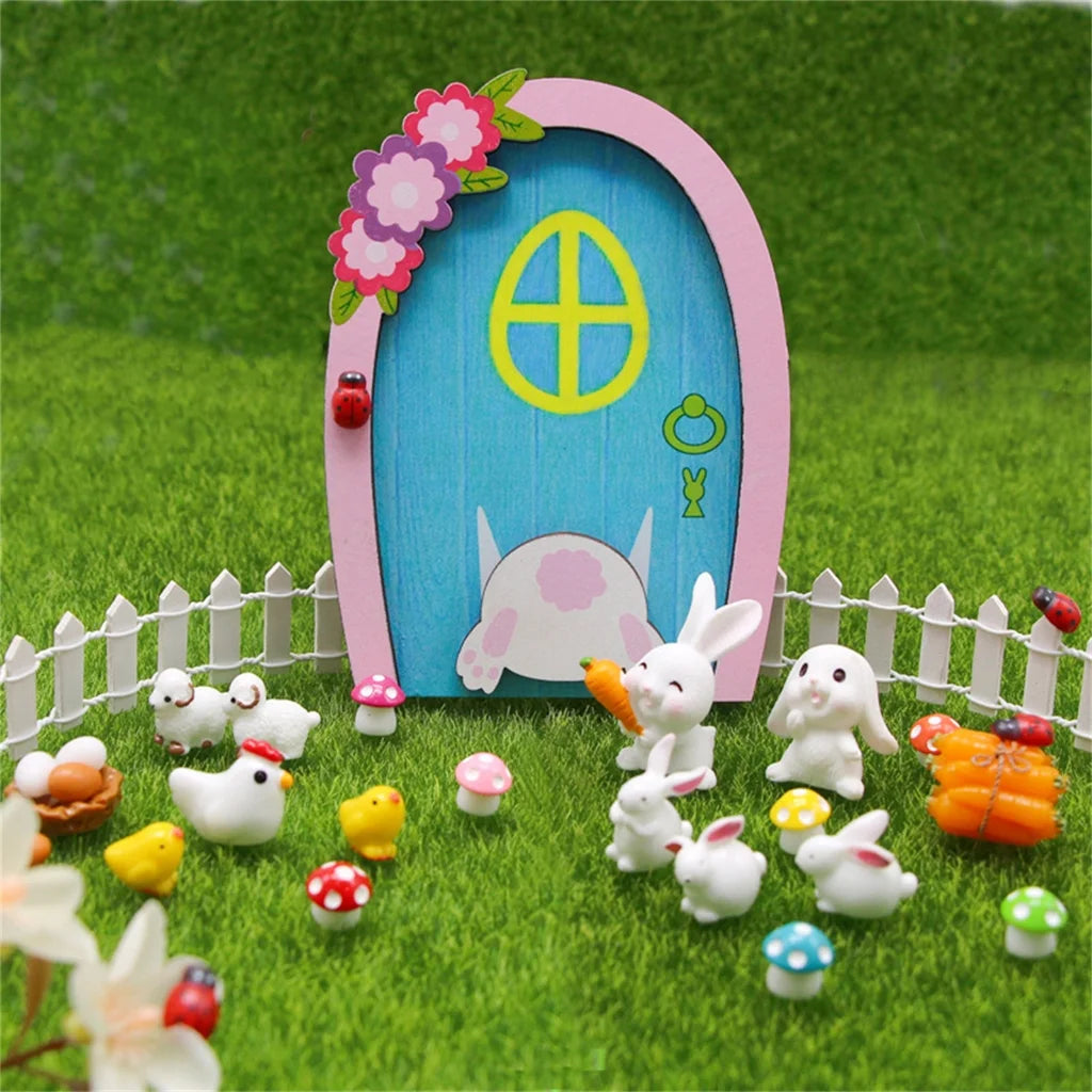 Dollhouse Miniature Easter Rabbit Garden Chick Door T92400