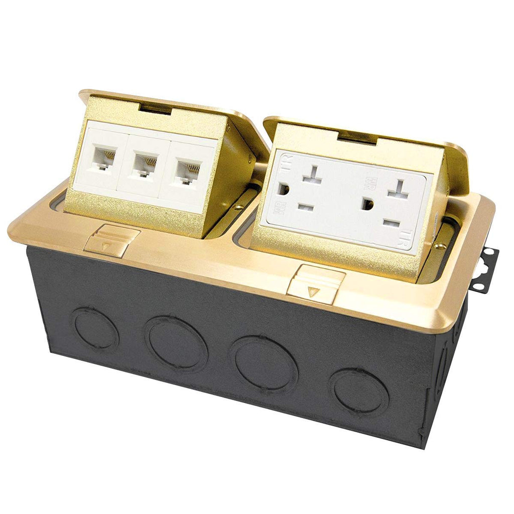 Dual Pop-Up Floor Box Kit with Tamper-Weather Resistant Receptacle Outlets and RJ45 Data Ports K3932
