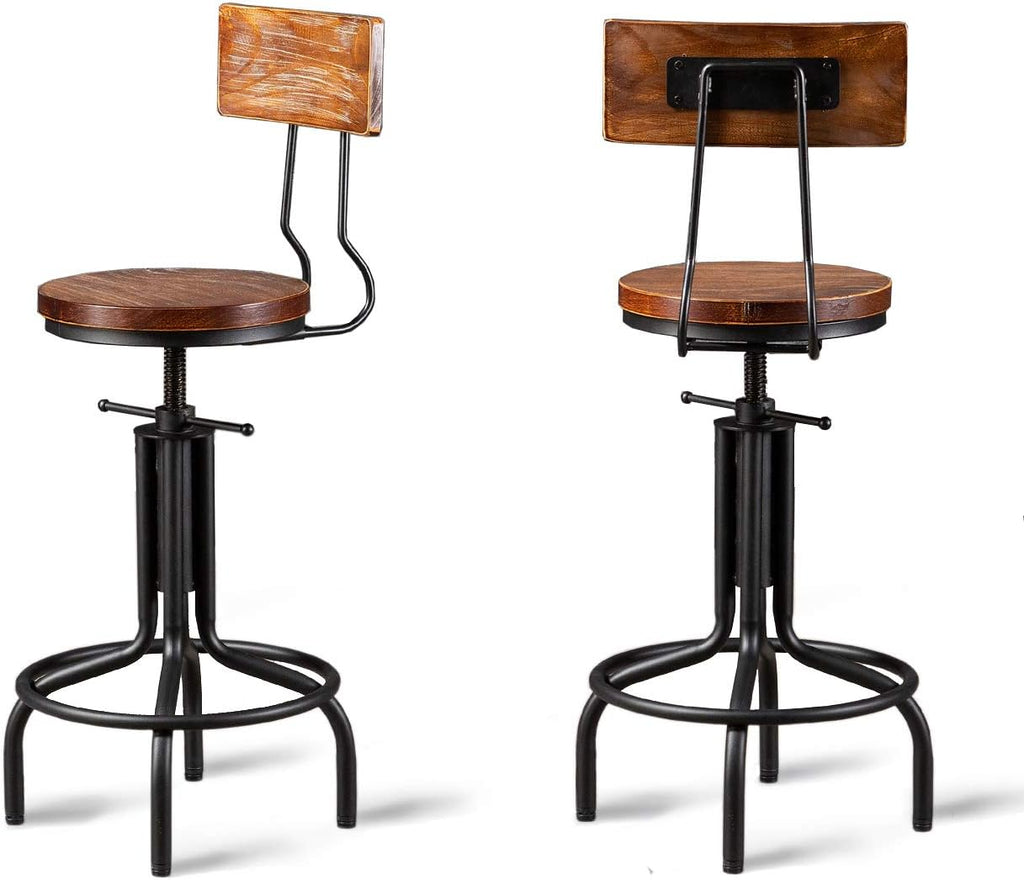 Brown Wood Metal Bar Stool Set of 2 O703