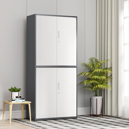Metal Storage Cabinet with 4 Lock Doors and 4 Adjustable Shelves, 74" Tall Rolling Cabinet L951074